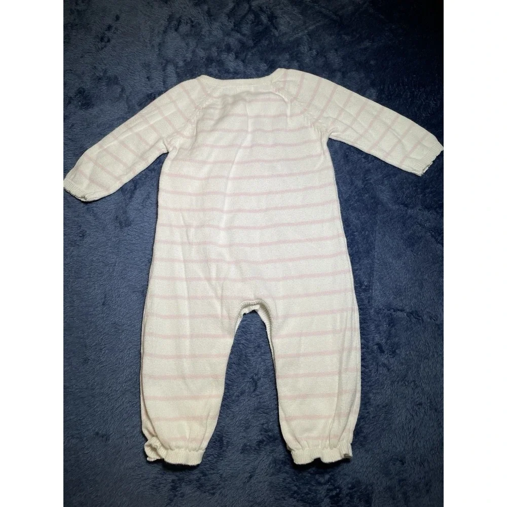 Mud Pie Pink Stripe Bow Converter‎ Coverall Romper Outfit Long Sleeve 3-6 months